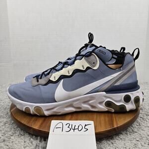 Nike React Element 55 Indigo Fog Mystic Navy Running Shoe Mens 13 BQ6166-402
